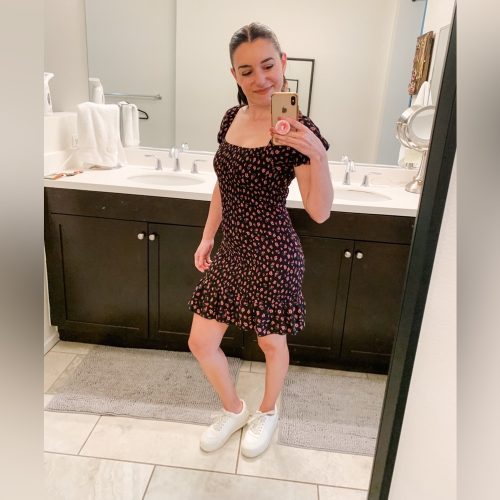 Forever 21 Floral Print Puff Sleeve Bodycon Dress